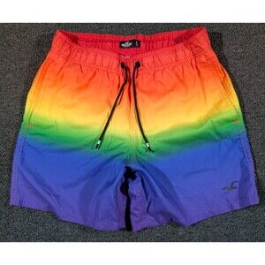 Hollister Vintage Rainbow Swim Trunks Mens Small Lined Board Shorts Drawstring